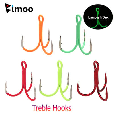 Bimoo 10PCS Augsta oglekļa tērauda trīskāršie āķi Fluorescējoši/gaismas trīskārši āķi Sālsūdens saldūdens makšķerēšanas mānekļi ēsmas mānekļi.