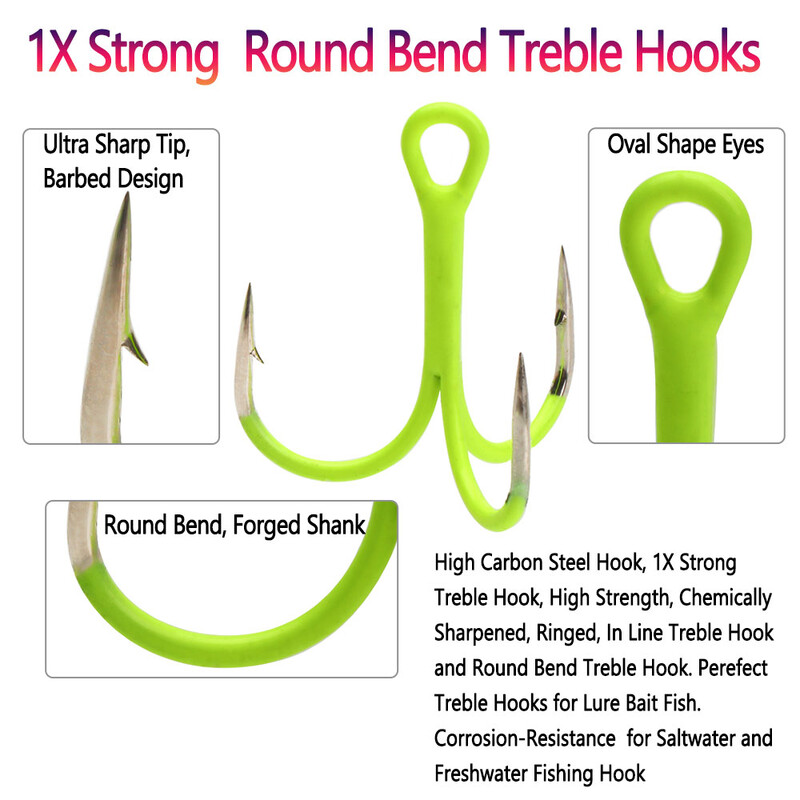 Bimoo 10PCS visoke ugljičnog čelika visoke udice fluorescentne/svjetleće visoke udice slanovodni slatkovodni ribolov mamac mamac pecanje