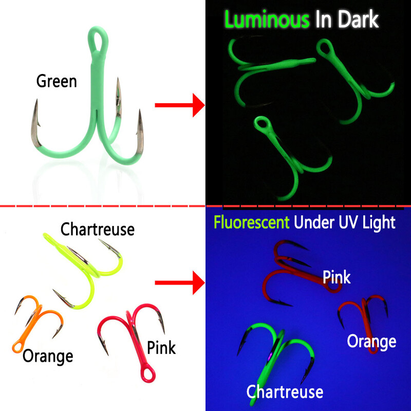 Bimoo 10PCS visoke ugljičnog čelika visoke udice fluorescentne/svjetleće visoke udice slanovodni slatkovodni ribolov mamac mamac pecanje