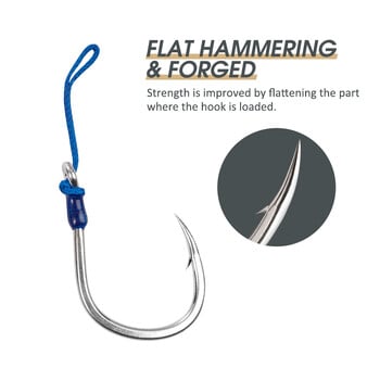 Noeby Heavy Duty Jigging Assist Rig Hooks 3PCs Bright Tin Thick Shaft Hook 4/0 5/0 6/0 7/0 Максимална здравина 149 кг Метални джигови куки