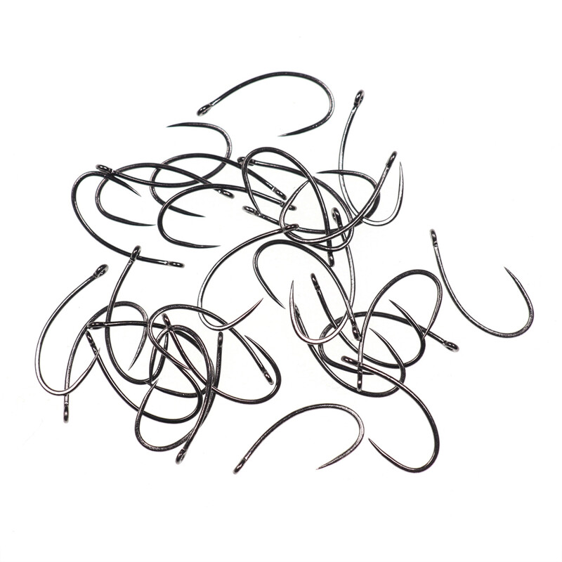 ICERIO 30PCS Black Nikel Curved Nymph Shrimp Scud Caddis Pupa Udica za vezanje muha Standardna češka udica s ravnim okom