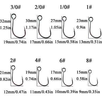 50 бр./торба #8-#3/0 Високовъглеродна стомана Вградена единична кука с голямо око Резервна кука за риболовна лъжица Спиннер аксесоари