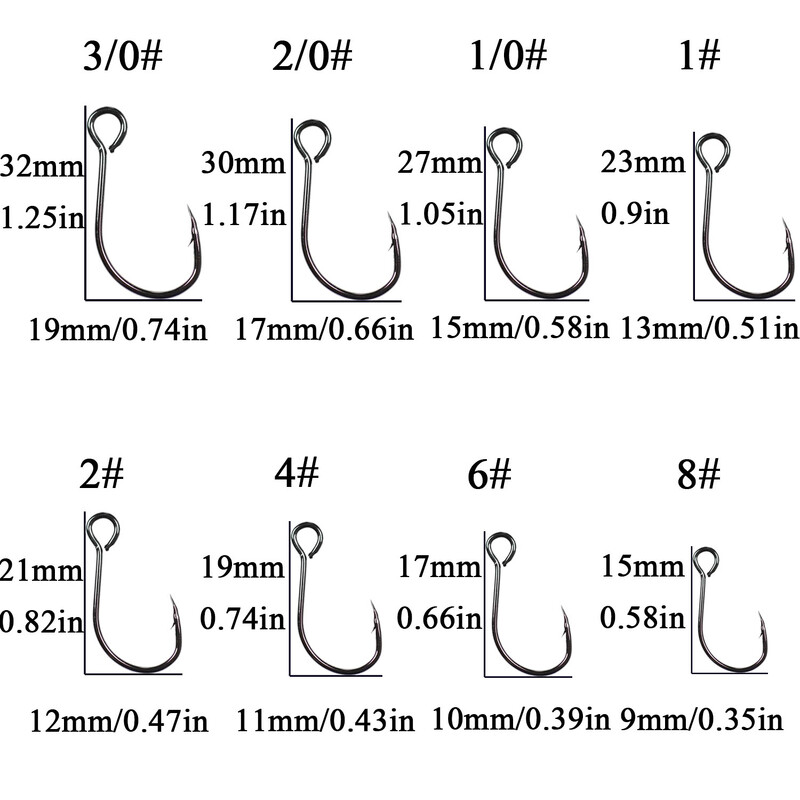50 kom/vreći #8-#3/0 Visokougljični čelik Inline jednostruka udica s velikim okom, zamjenska udica, žlica za pecanje, pribor za spinner