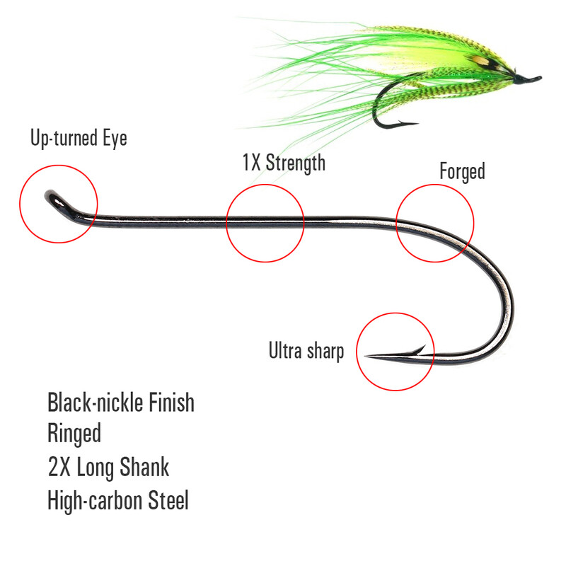 ICERIO 30PCS Black-nikl Finish Fly Tiing Udica 1X Strength Up-Orned Eye 2X Long Shank Mušice za losos/čeličnu glavu i udica za nimfe