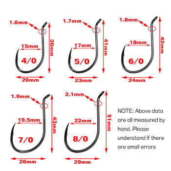 Bimoo 20 бр. Офсетна кука с клюн на октопод Високовъглеродна стомана Кука за морски риболов с черен никел 4/0 5/0 6/0 7/0 8/0