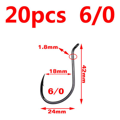 Bimoo 20 komada ofsetne udice s kljunom hobotnice Visokougljični čelik Crni nikal Udica za morski ribolov 4/0 5/0 6/0 7/0 8/0