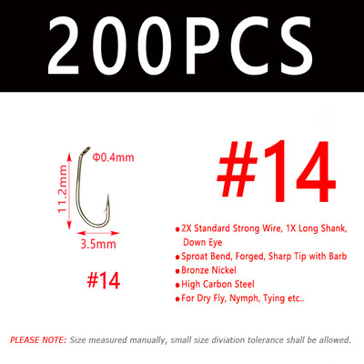 Bimoo 50/200 kom Mušičarska udica za suhu mušicu 2X Standardna žičana udica za nimfe Brončana obrada od nikla Materijal za vezivanje mušica Veličina #8 #10 #12 #14