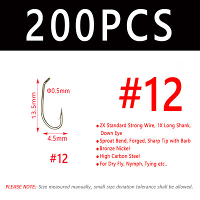 Bimoo 50/200 kom Mušičarska udica za suhu mušicu 2X Standardna žičana udica za nimfe Brončana obrada od nikla Materijal za vezivanje mušica Veličina #8 #10 #12 #14