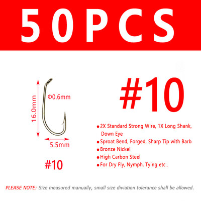 Bimoo 50/200 kom Mušičarska udica za suhu mušicu 2X Standardna žičana udica za nimfe Brončana obrada od nikla Materijal za vezivanje mušica Veličina #8 #10 #12 #14