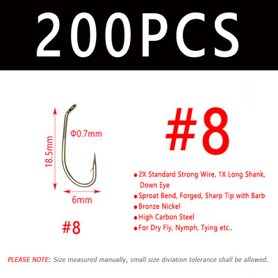 Bimoo 50/200 kom Mušičarska udica za suhu mušicu 2X Standardna žičana udica za nimfe Brončana obrada od nikla Materijal za vezivanje mušica Veličina #8 #10 #12 #14
