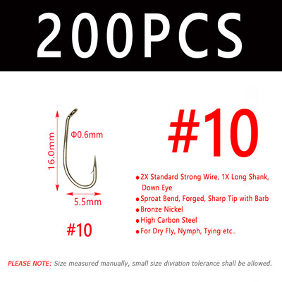 Bimoo 50/200 kom Mušičarska udica za suhu mušicu 2X Standardna žičana udica za nimfe Brončana obrada od nikla Materijal za vezivanje mušica Veličina #8 #10 #12 #14