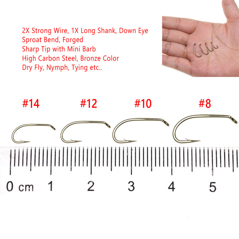 Bimoo 50/200 kom Mušičarska udica za suhu mušicu 2X Standardna žičana udica za nimfe Brončana obrada od nikla Materijal za vezivanje mušica Veličina #8 #10 #12 #14