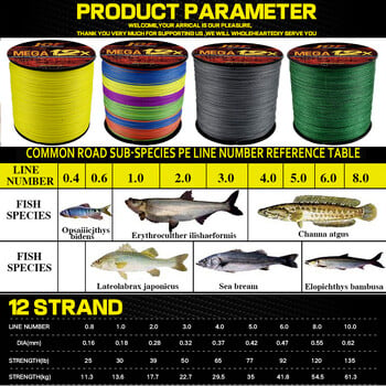 Риболовни въди JOF 300M 500M 12 нишки Плетено въже Multifilament PE въдица 25/30/39/50/65/77/92/120LB 0,16-0,55 mm