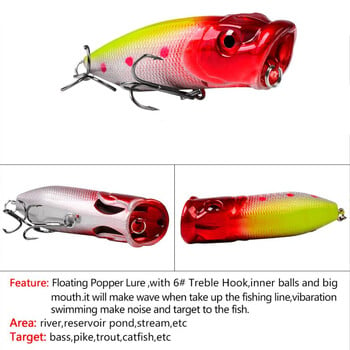 1 τεμ Popper Fishing Lures Wobblers 6,5cm 12g Topwater Crankbait Artificial Plastic Hard Bait Bass Pike Fishing