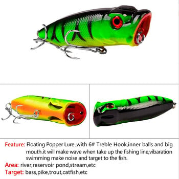 1 τεμ Popper Fishing Lures Wobblers 6,5cm 12g Topwater Crankbait Artificial Plastic Hard Bait Bass Pike Fishing