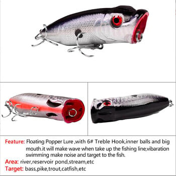 1 τεμ Popper Fishing Lures Wobblers 6,5cm 12g Topwater Crankbait Artificial Plastic Hard Bait Bass Pike Fishing