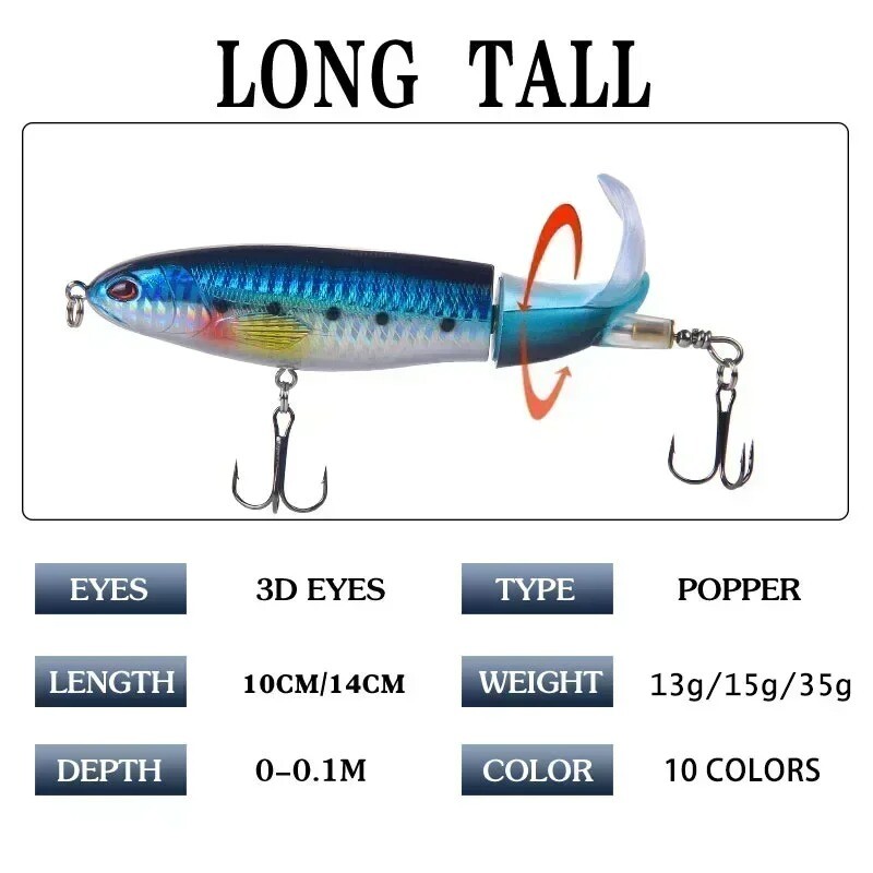 Top Water Fish Bait Huabo Popper Umjetni mamac za ribu Hard Plow Soft Spinning Tail Oprema za pecanje Riblji mamac 13g/15g/35g