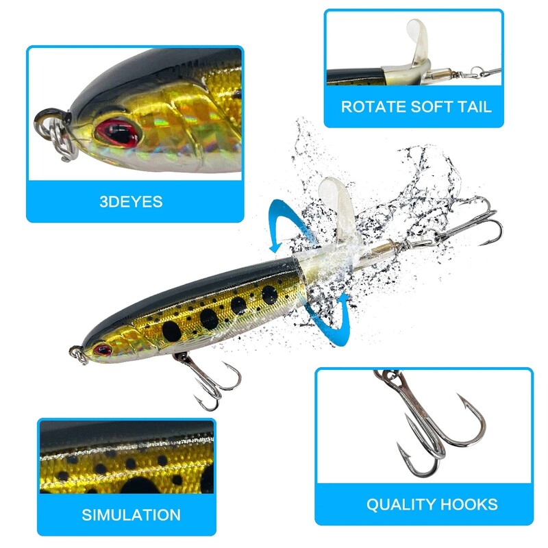 Top Water Fish Bait Huabo Popper Umjetni mamac za ribu Hard Plow Soft Spinning Tail Oprema za pecanje Riblji mamac 13g/15g/35g
