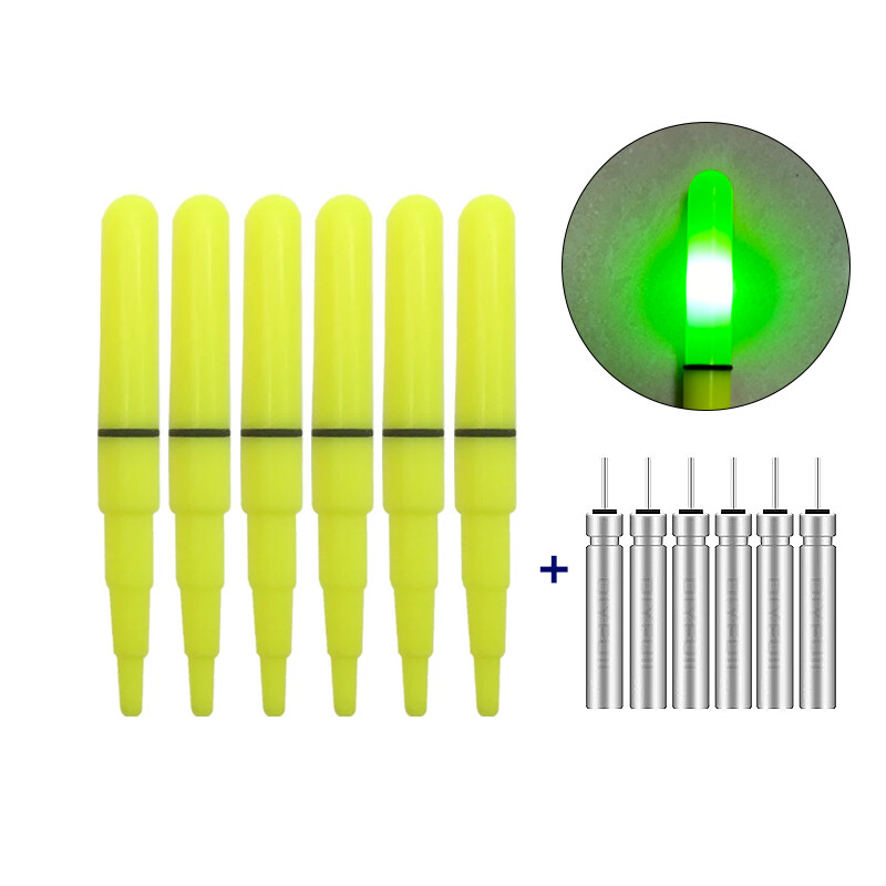 6 gab. Glow Fishing Lightstick+6 CR425 Night Luminous Fishing Stick Okeāna makšķerēšana Electric Glow Light Stick Instrumenti Aksesuāri