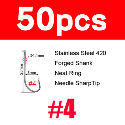 Elllv 50 komada #8 - 2/0 duga drška od nehrđajućeg čelika, O'SHAUGHNESSY udica, živi mamac, udica za pecanje, udica za morske muhe, udica za vezanje