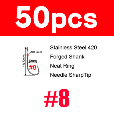 Elllv 50 komada #8 - 2/0 duga drška od nehrđajućeg čelika, O'SHAUGHNESSY udica, živi mamac, udica za pecanje, udica za morske muhe, udica za vezanje