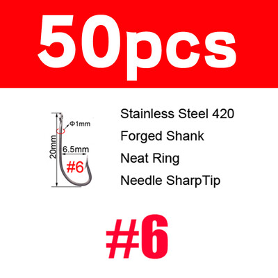 Elllv 50 komada #8 - 2/0 duga drška od nehrđajućeg čelika, O'SHAUGHNESSY udica, živi mamac, udica za pecanje, udica za morske muhe, udica za vezanje