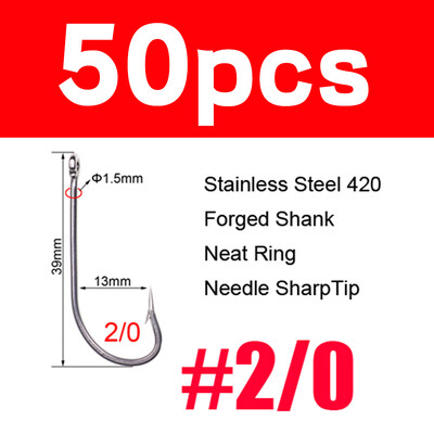 Elllv 50 komada #8 - 2/0 duga drška od nehrđajućeg čelika, O'SHAUGHNESSY udica, živi mamac, udica za pecanje, udica za morske muhe, udica za vezanje