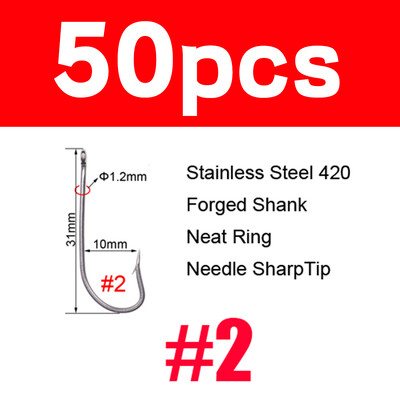 Elllv 50 komada #8 - 2/0 duga drška od nehrđajućeg čelika, O'SHAUGHNESSY udica, živi mamac, udica za pecanje, udica za morske muhe, udica za vezanje