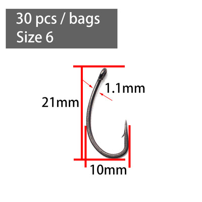 Udice za šaran presvučene PTFE-om od 30 KOM. Udice od visokougljičnog čelika, sive bodljikave zakrivljene drške, oštre udice za šarane