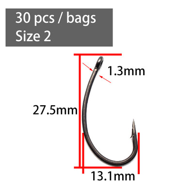 Udice za šaran presvučene PTFE-om od 30 KOM. Udice od visokougljičnog čelika, sive bodljikave zakrivljene drške, oštre udice za šarane