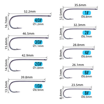 ICERIO 50PCS Long Shank Aberdeen Fishing Hook Θαλασσινό νερό Ψάρεμα γλυκού νερού Live Bait Sabiki Rigs Bass Trout Fly Hook