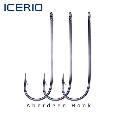 ICERIO 50 buc. cârlig de pescuit Aberdeen cu tijă lungă, pescuit în apă sărată, pescuit în apă dulce, momeală vie, platforme Sabiki, cârlig pentru zburătoare pentru păstrăv.
