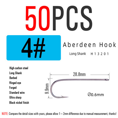 ICERIO 50 KOM Duga drška Aberdeen ribolov udica Slatkovodni slatkovodni ribolov živi mamac Sabiki oprema Bass Trout Fly Hook