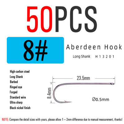 ICERIO 50 KOM Duga drška Aberdeen ribolov udica Slatkovodni slatkovodni ribolov živi mamac Sabiki oprema Bass Trout Fly Hook