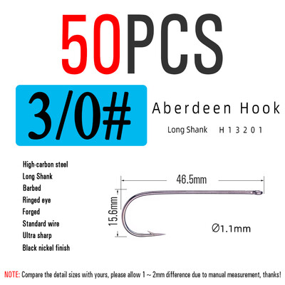 ICERIO 50 KOM Duga drška Aberdeen ribolov udica Slatkovodni slatkovodni ribolov živi mamac Sabiki oprema Bass Trout Fly Hook