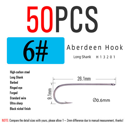 ICERIO 50 KOM Duga drška Aberdeen ribolov udica Slatkovodni slatkovodni ribolov živi mamac Sabiki oprema Bass Trout Fly Hook