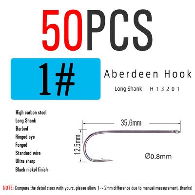 ICERIO 50 KOM Duga drška Aberdeen ribolov udica Slatkovodni slatkovodni ribolov živi mamac Sabiki oprema Bass Trout Fly Hook
