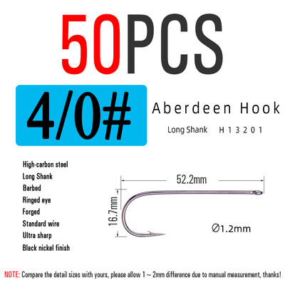 ICERIO 50 KOM Duga drška Aberdeen ribolov udica Slatkovodni slatkovodni ribolov živi mamac Sabiki oprema Bass Trout Fly Hook