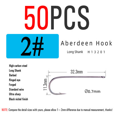 ICERIO 50 KOM Duga drška Aberdeen ribolov udica Slatkovodni slatkovodni ribolov živi mamac Sabiki oprema Bass Trout Fly Hook