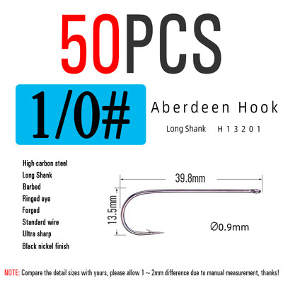 ICERIO 50 KOM Duga drška Aberdeen ribolov udica Slatkovodni slatkovodni ribolov živi mamac Sabiki oprema Bass Trout Fly Hook