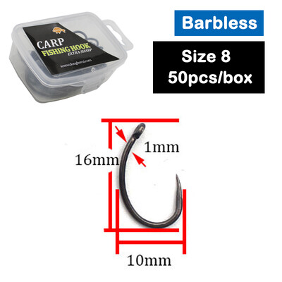 50 τεμάχια PTFE επίστρωση υψηλής περιεκτικότητας σε άνθρακα από ανοξείδωτο ατσάλι Αγκαθωτά άγκιστρα χωρίς ραβδώσεις Carp Fishing Hooks Συσκευασία με λιανική αρχική συσκευασία 2 4 6 8