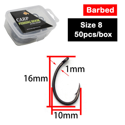 50 τεμάχια PTFE επίστρωση υψηλής περιεκτικότητας σε άνθρακα από ανοξείδωτο ατσάλι Αγκαθωτά άγκιστρα χωρίς ραβδώσεις Carp Fishing Hooks Συσκευασία με λιανική αρχική συσκευασία 2 4 6 8