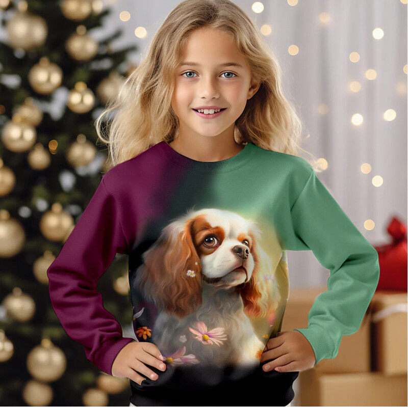 2024. gada pārrobežu ārējās tirdzniecības bērnu 3D drukāta multfilma, mīļa kaķa, apaļa kakla ar garām piedurknēm princeses stila rudens un ziemas sporta krekls meitenēm