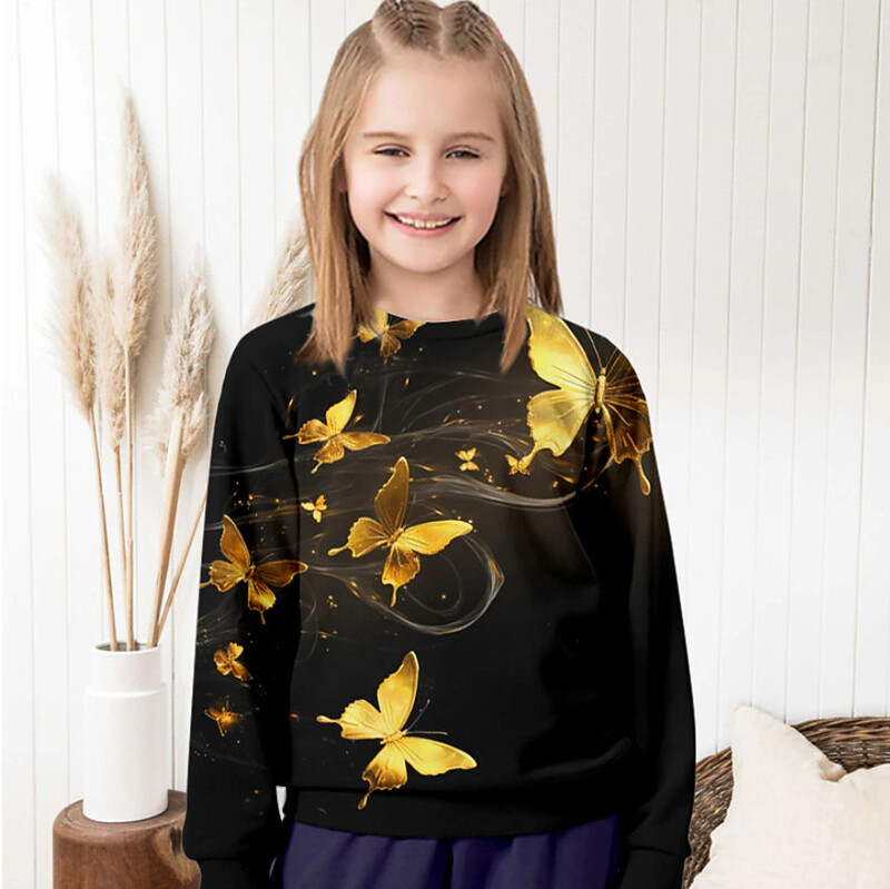 2024. gada pārrobežu ārējās tirdzniecības bērnu 3D drukāta multfilma, mīļa kaķa, apaļa kakla ar garām piedurknēm princeses stila rudens un ziemas sporta krekls meitenēm