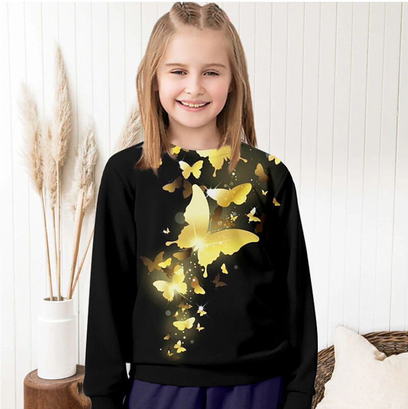 2024. gada pārrobežu ārējās tirdzniecības bērnu 3D drukāta multfilma, mīļa kaķa, apaļa kakla ar garām piedurknēm princeses stila rudens un ziemas sporta krekls meitenēm