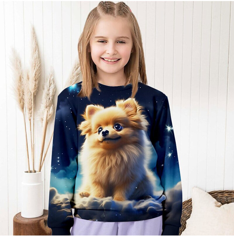 2024. gada pārrobežu ārējās tirdzniecības bērnu 3D drukāta multfilma, mīļa kaķa, apaļa kakla ar garām piedurknēm princeses stila rudens un ziemas sporta krekls meitenēm