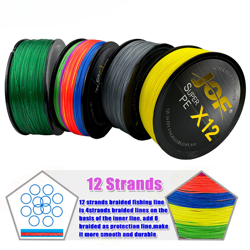 JOF X12 Strands Pletena struna za pecanje Konop za morski ribolov Otpornost na habanje 300M 500M Multifilament Super PE struna