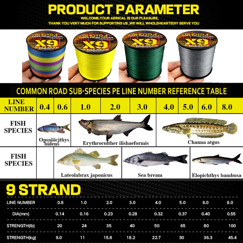 GHOTDA pleteni konac za pecanje 9 niti 100M Japanski multifilament Sea Spinning Super Snažan 20-100 lb Izdržljiva tkana nit Pesca