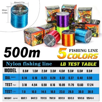 Sougayilang 500m Nylon Fishing Line Max Drag 7-38LB Super Stronger Fishing Line Japan με μονόινα επικάλυψη Carp Fishing Pesca