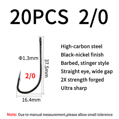 Elllv 20/50pcs 2X Strength Inline Stinger Hook Saltwater Fishing Sabiki Rigs Big Streamer Flies Tiing Hook #2 #4 #1/0 #2/0 #4/0